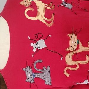 Bechamel Petites size PL cats and mice themed pullover long sleeve shirt red